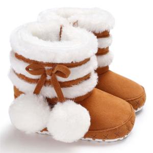 China Amazon hot Fluff ball Winter snow warm boy and girl indoor toddler shoes baby booties on sale