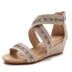 Wholesale BS054 Wedge Heel Sandals Women Summer Non-Slip Word With Open Toe Roman Shoes Rear Zipper 39-42 Large Size Women'S Shoes from china suppliers