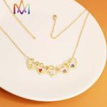 Heart In Heart Pendant Womens Engraved Necklace With Colored Stones