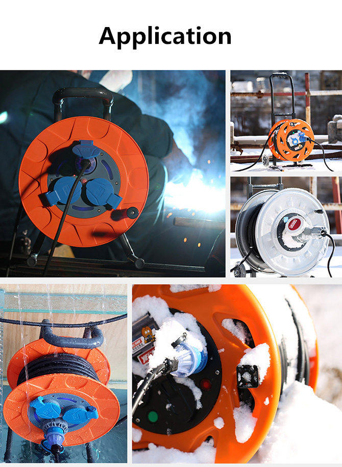Waterproof Extension cable reel drum for used outdoors or in contact with oil 380V 16A industrial automatic portable hose reels