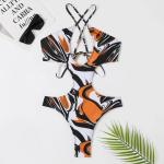 Triangle Sexy One Piece Swim Suit Printed Beach Womens One Piece Swim Wear