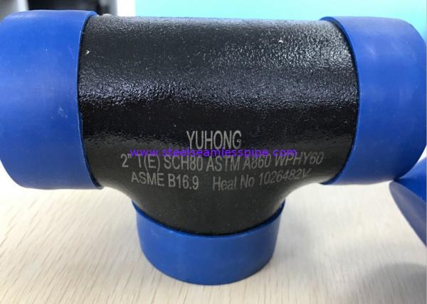 Quality ASTM A860 WPHY60 / 42 / 52 / 65 / 70/ 80 TEE , ELBOW 2" SCH80 BW ASME B16.9 Black Surface OR Color Coating for sale