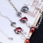 925 Sterling Silver Synthetic Garnet Fox Charm Link Bracelets(B20180411084)