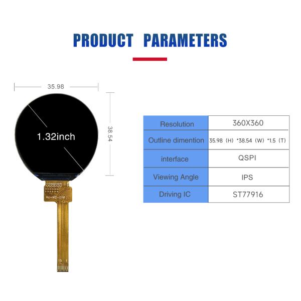 1.32 Inch Circular TFT LCD Module QSPI 360x360 Resolution ST77916
