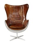 Vintage Top Grian Real Leather Office Desk Chair Aluminium Back Metal Base