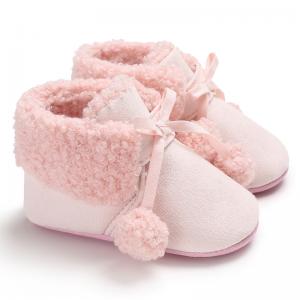 China Quick shipping Warm plush cotton fluff ball 0-18 months ankle baby booties on sale