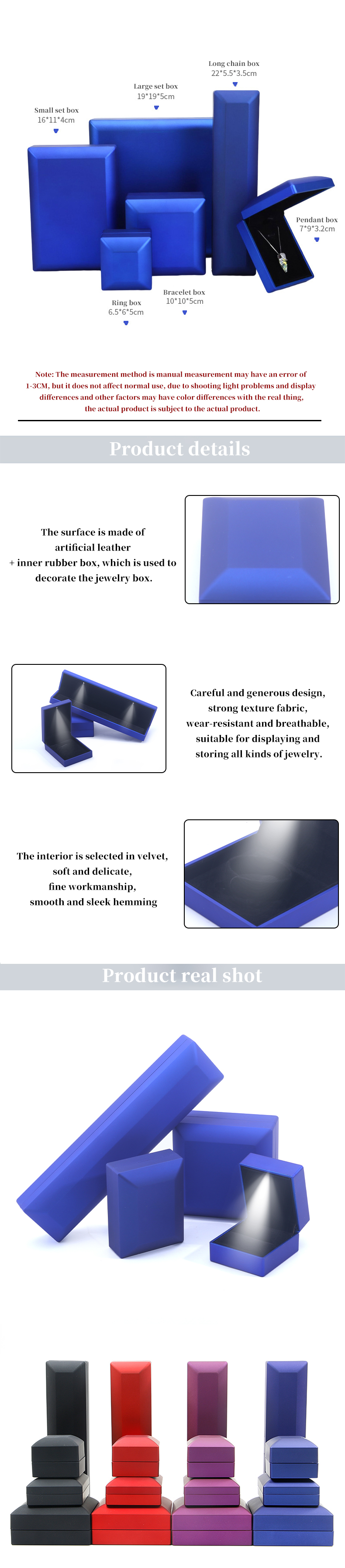 Custom Logo Blue LED Jewelry Box for Necklace Bracelet and Earrings