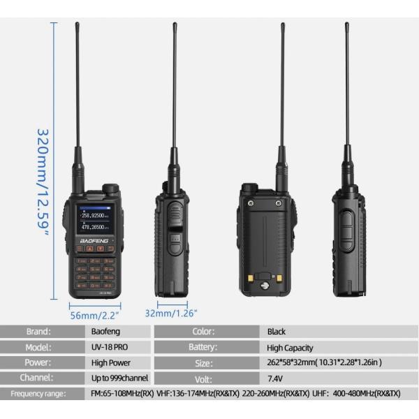 UV-18 Pro 10W Walkie-Talkie with IPX4 Water Resistance and 400-470MHz Frequency Range for Long Range Two-Way Communication