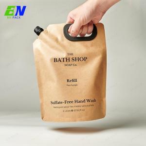 China Customized Kraft Paper Refill Liquid Stand Up Spout Pouch With Handle on sale