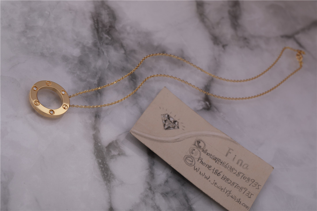 Classic Love Necklace with 3 Diamonds in 18K Yellow Gold iconic Symbol of Love Jewelry
