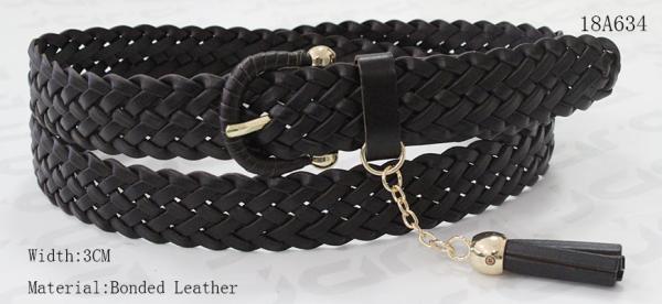Coffee Bonded Leather Womens Braided Belt For Lady With Tassel Attached To The