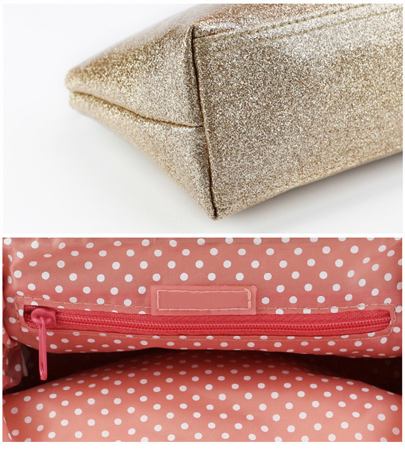 Travel Shiny Glitter Powder Gold Pouch PU Leather Vintage Makeup Bag
