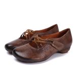 S502 Retro Ethnic Style Handmade Leather Women'S Shoes Fashion New Simple Velcro