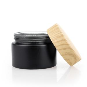 Wholesale Black Matte Glass Jars 50g Cosmetic Packaging Set Bamboo Color Screw Cap from china suppliers