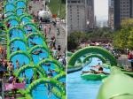 Funny Green 300m Long Giant Inflatable Water Slide Durable Pvc Commercial