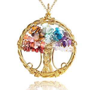 China Golden Meditation Life Tree Chakra Healing Crystal Necklace Jewellery on sale