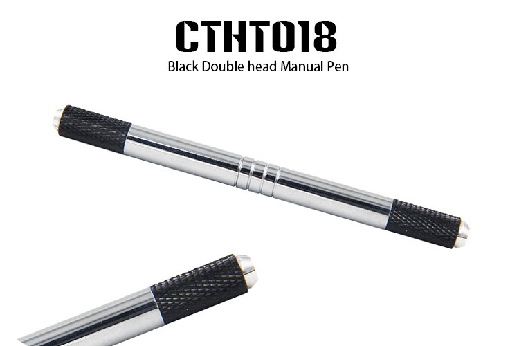 2 Heads Black Head Manual Tattoo Pen / Microblading Makeuppen