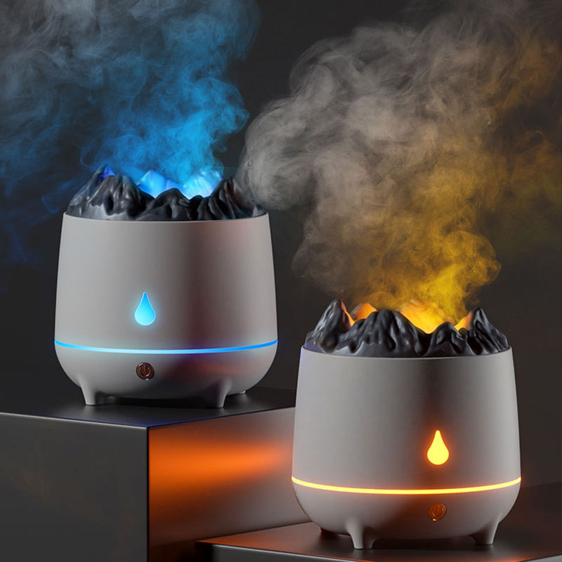 New Mini 400ml Flame Air Humidifier Ultrasonic Oil Diffuser Warm Light Simulated Volcano Flame Aroma Diffuser Humidifier