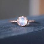 Unique Moon Shape Silver Rose Gold Plated Natural Moonstone Silver Ring Star