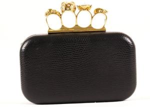 Wholesale Black Rings Knuckle Ladies Leather Clutch Bags Hard Case With Flower Clasp from china suppliers