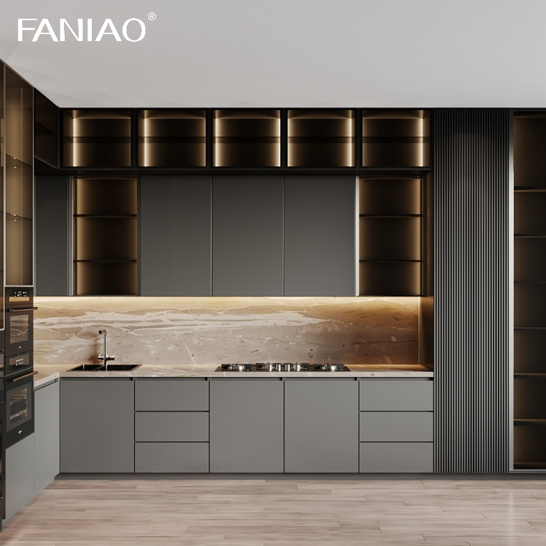Particleboard MDF Plywood Solid Wood With Acyclic Lacquer Matt High Glossy PVC PET Melamine Finished Kitchen Cabinet