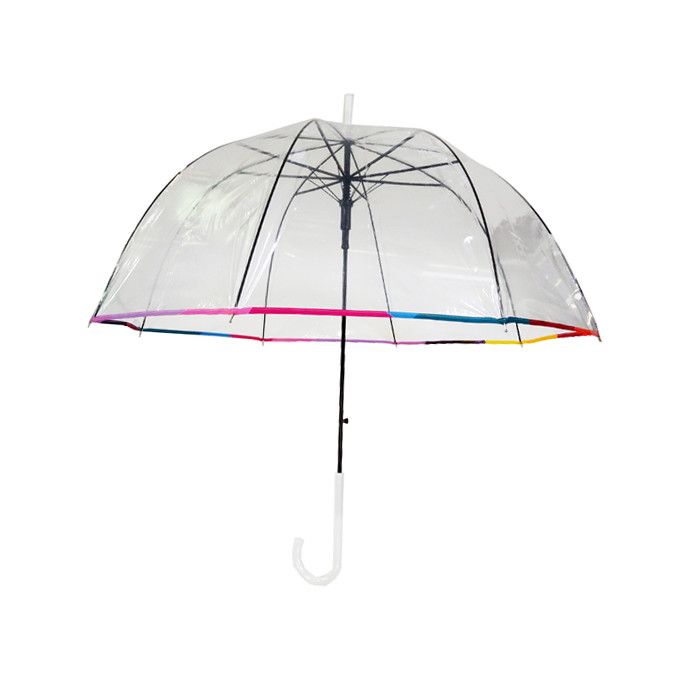 PVC Transparent Dome Shaped Rain Umbrella With Fiberglass Ribs 23 Inches Customized Logo