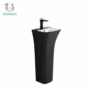 China Self Cleaning Glaze Black Pedestal Sink Vertical Column Porcelain Pedestal Basin on sale