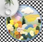 Circular Rainbow Children'S Room Carpet 3D Effect Cartoon Cloud Decorated Carpet