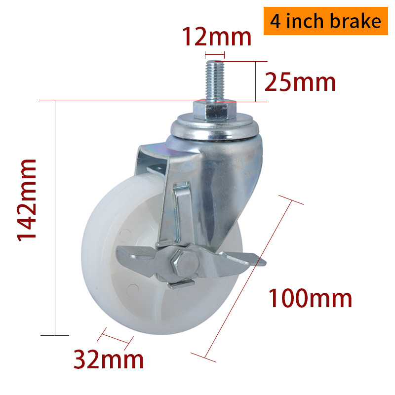 EDL Medium Duty 4inch 150kg Threaded TPA Caster by Swivel and Brake type 504S-26