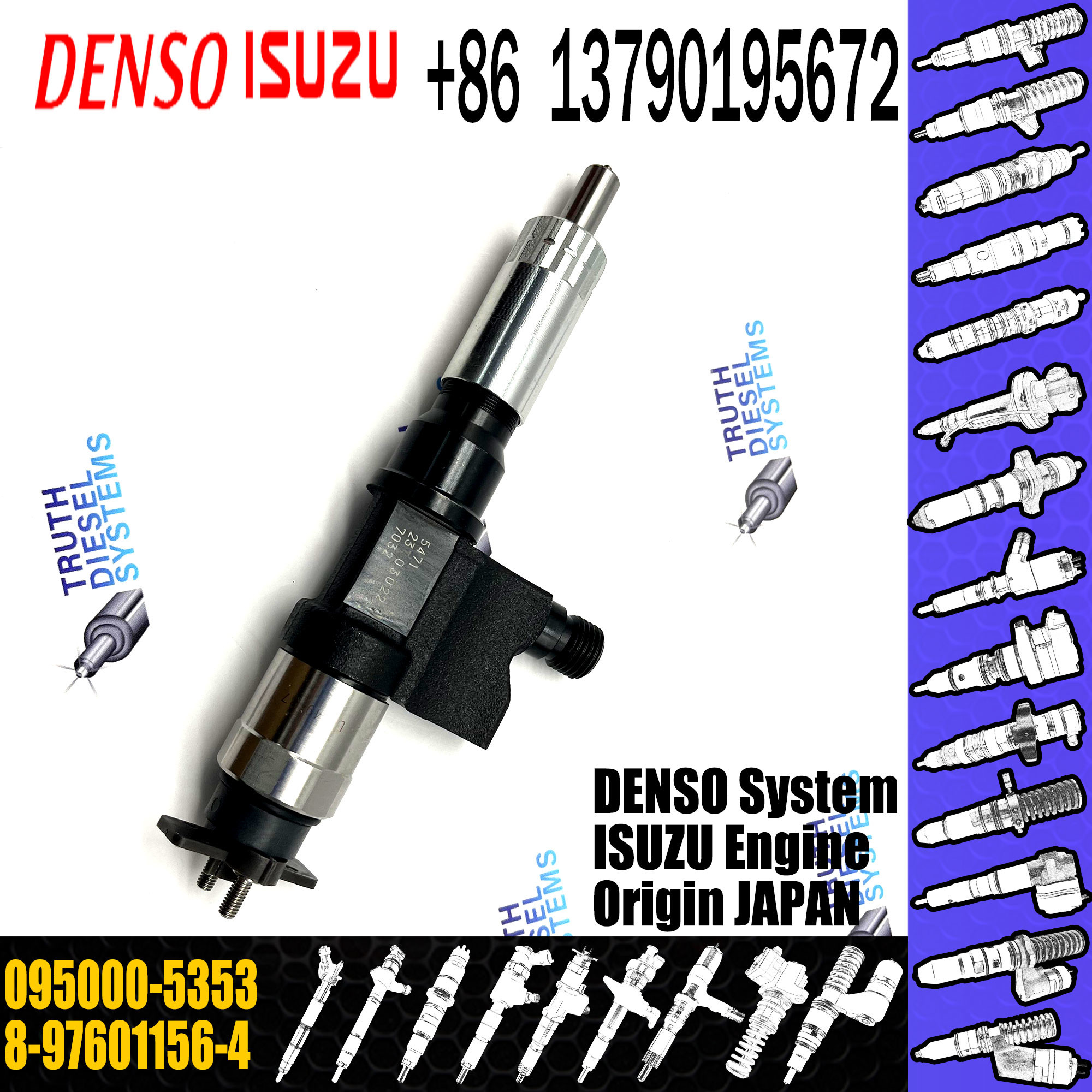 COMMON RAIL FUEL INJECTOR 095000-5350, 095000-5351, 095000-5353, 8-97601156-4 FOR ISUZU 4HK1 ENGINE