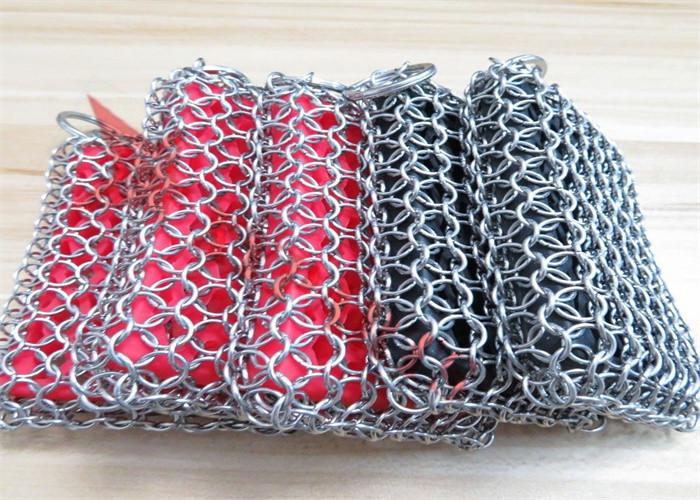 Stainless Steel Silicone Chainmail Scrubbing Pad For Cast Iron Skillets Cleaning