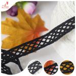 China Bilateral Black Lace Trim Pure Poly Rhombus Mesh Lace Ribbon For Diy Creation for sale
