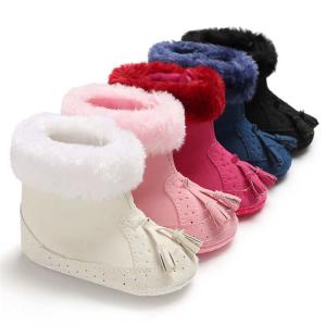China New designed Faux suede fluff 0-18 months infant Soft sole baby booties on sale