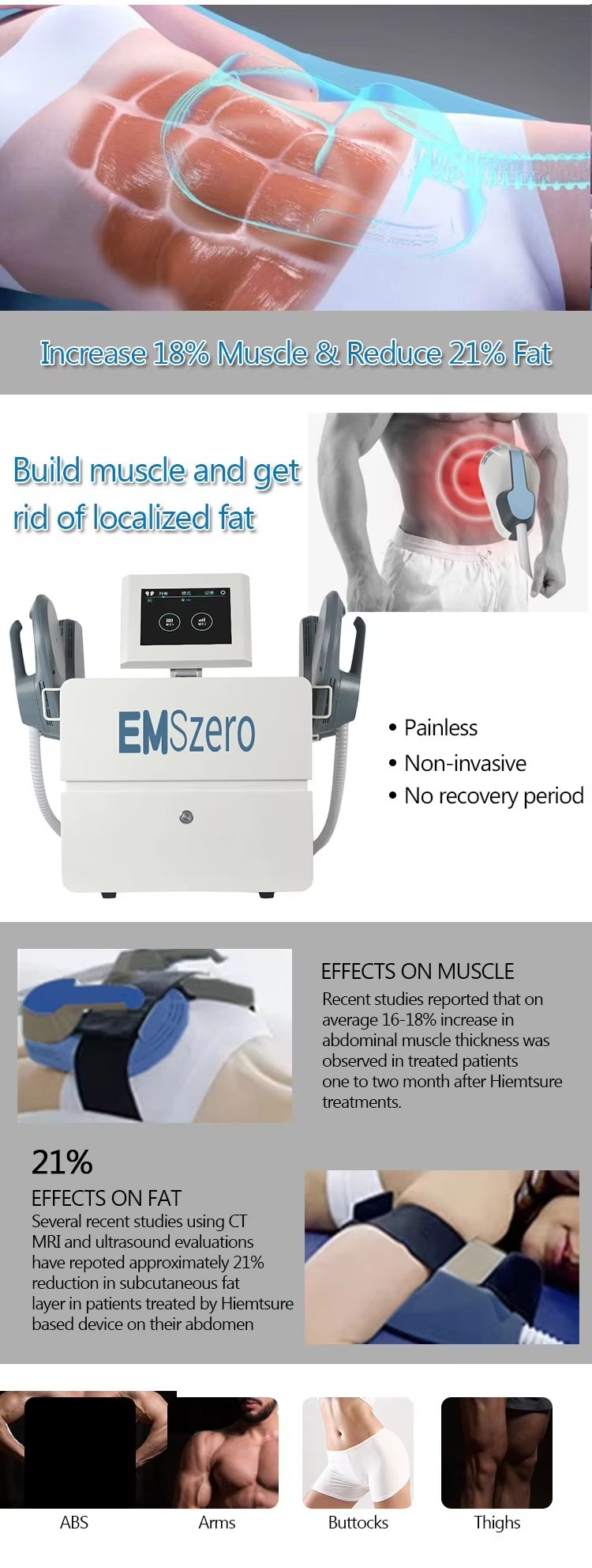 Portable 4 Handles with RF Fat Burning Muscle Building Emslim Mini Body Sculpting EMS Butt Lifting Machine with RF
