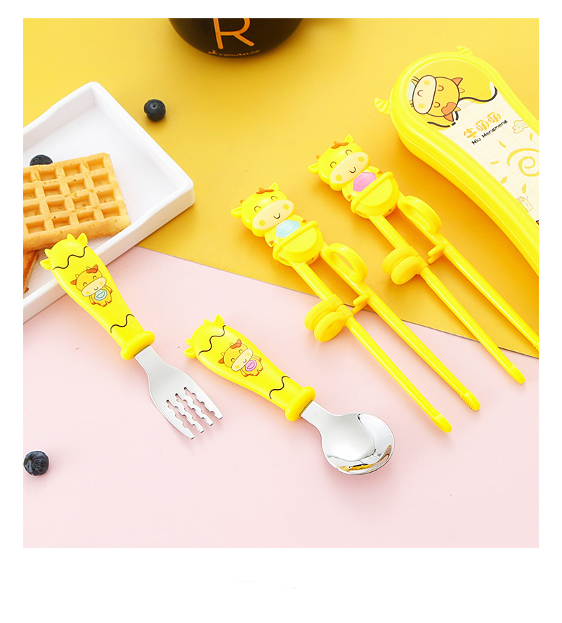 Stainless Steel Children's Flatware Silverware Cartoon Cow Spoon Fork 19*4.5CM 35g