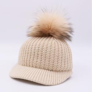 Wholesale Wool Top Winter Baseball Hats , Real Raccoon Fur Mens Pom Pom Beanie Hats from china suppliers