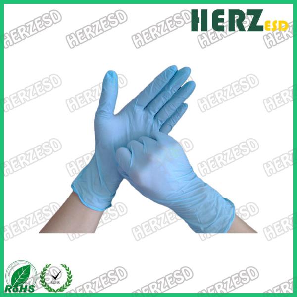 Powder Free Blue Nitrile Disposable Gloves , Finger Dotted ESD Safe Nitrile