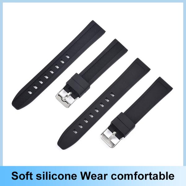 Custom Black Soft Silicone Watch Strap 18mm With Stainless Steel Buckle