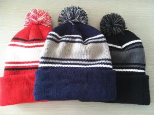 Wholesale Hand Printing Lined Pom Pom Hat , Crochet Pattern Knitted Pom Pom Beanie Hat from china suppliers