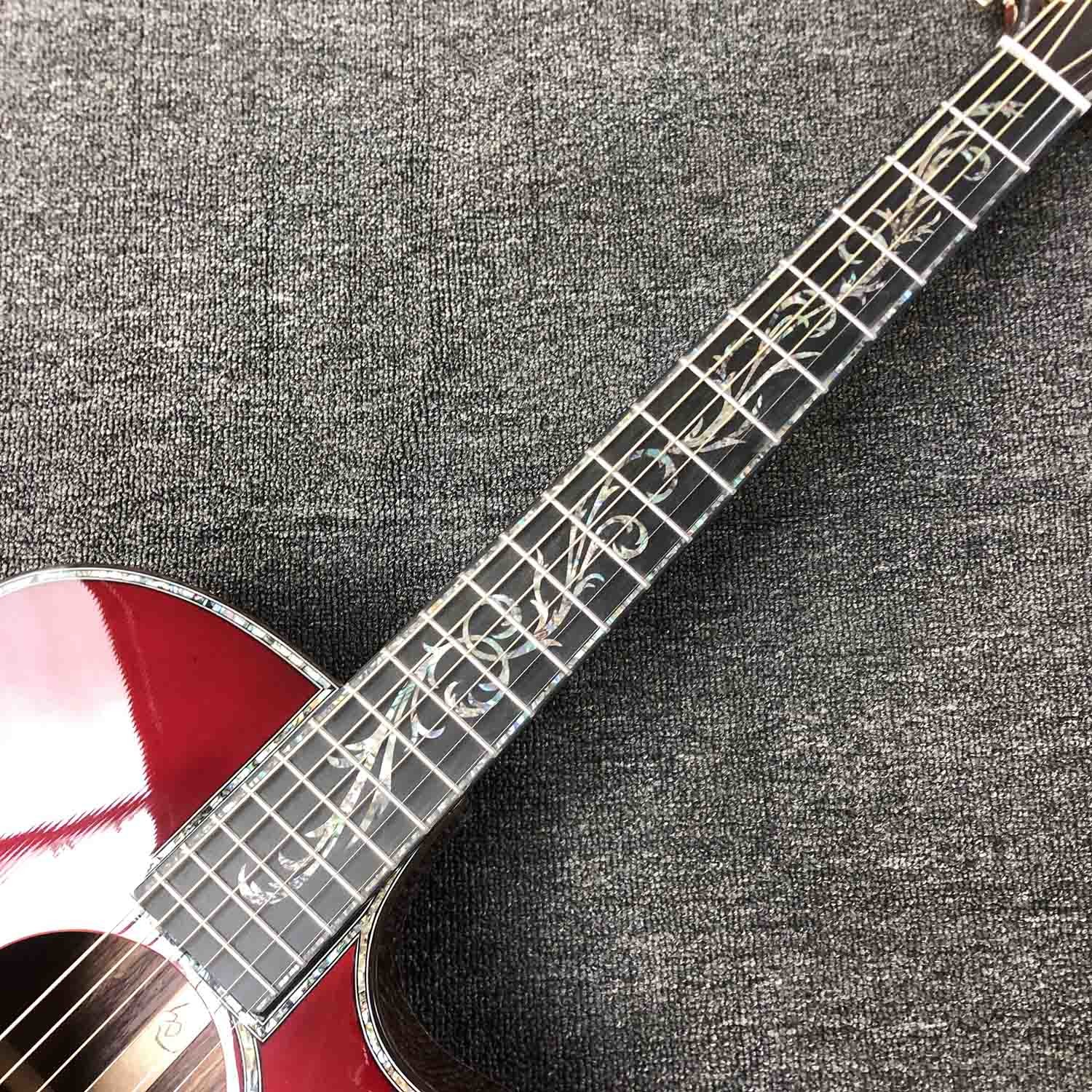 Custom Grand Solid Spruce Top Ebony Fingerboard Cutaway Arm Rest Abalone Inlays Acoustic Guitar with Open Tuner in Cherr