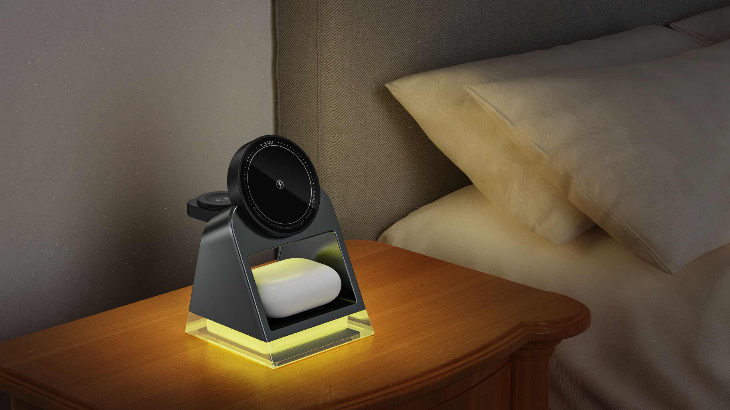 15W Fast Magnetic Wireless Charger for Bedside Lamp and 4 in 1 Magnetic Charging
