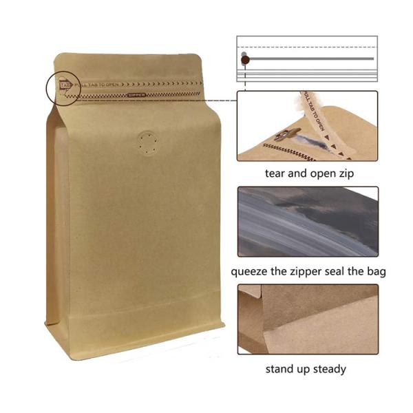 Premium One Way Degassing Flat Bottom Brown Paper Bags 0.25lb 0.5lb 1lb 2lb 125g