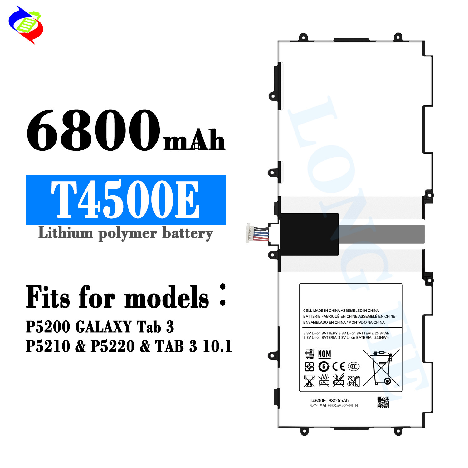 6800mAh T4500E TAB 3 10.1 P5200 P5210 P5220 Battery for Samsung Galaxy P5200 Battery