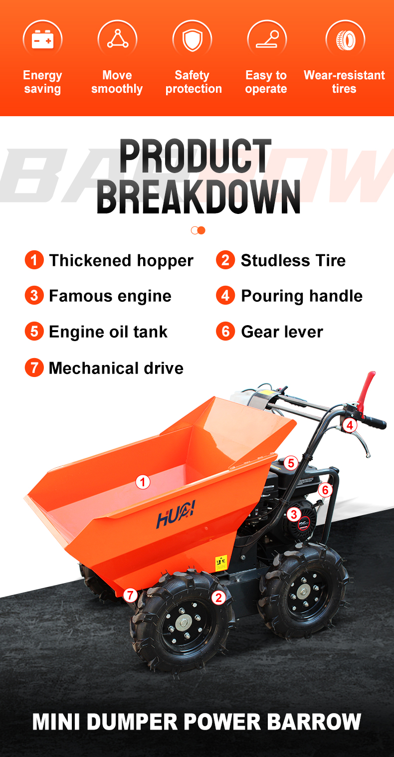 CE Approved 60 KW Electric Motorized Power Mini Dumper with 300kg Load Capacity Made