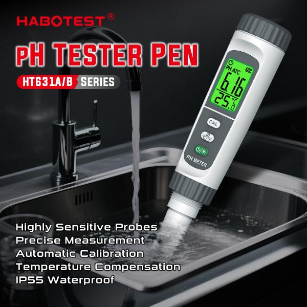 HABOTEST HT631A/B Digital pH Meter - Professional Water Quality Tester with ATC, 0.01 High Accuracy for Hydroponics, Aquariums, Pools, Drinking Water