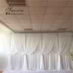 New design double drape white cloth curtains cross valance for wedding