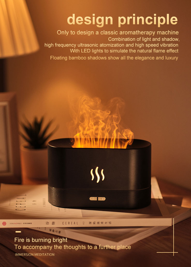 2023 Hot Selling Aroma Diffuser 180ml 3D Fire Humidifier Ultrasonic Fragrance Flame Humidifier