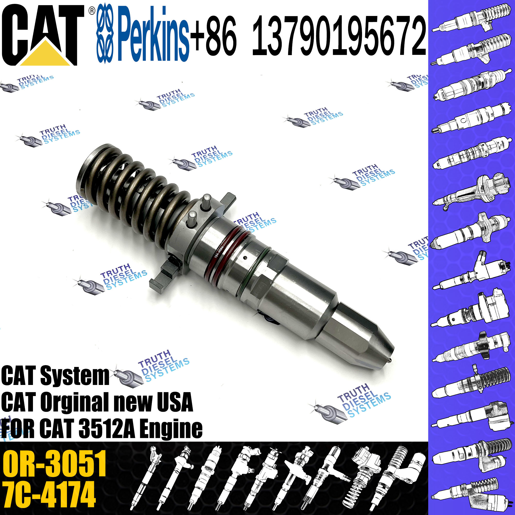 3512A Diesel Common Rail Fuel Injector 4P-9075 0R-3051 7C-4174 7E-3384 7C-9577 7E-8836 7E-3382 For Caterpillar