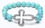 Alloy Cross Bracelet, Turquoise Magnesite Rounds, Crystal Pave Argil Beads