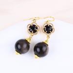 Handmade Crystal Stone Earrings Silver Sheen Obsidian Gemstone Beaded Pendant